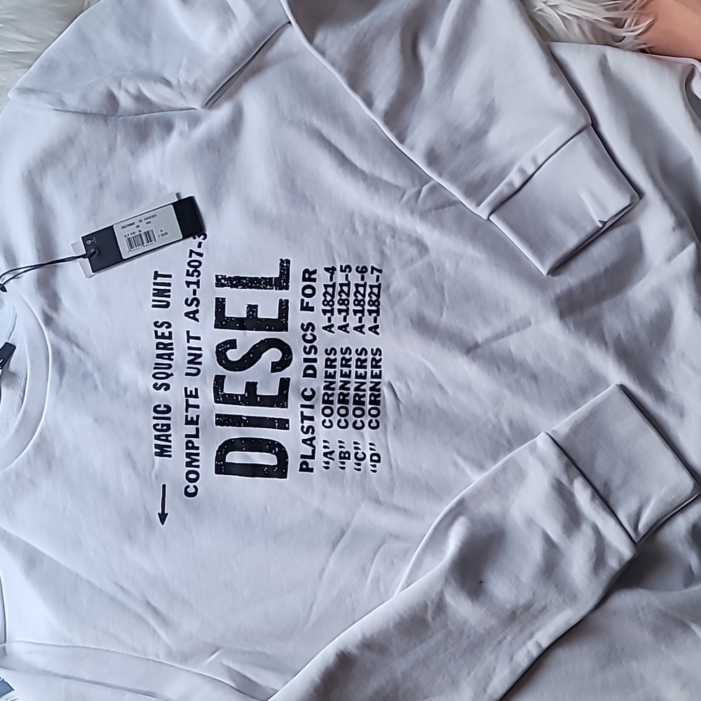 Diesel Magic Squares Unit White Crewneck Sweatshirt